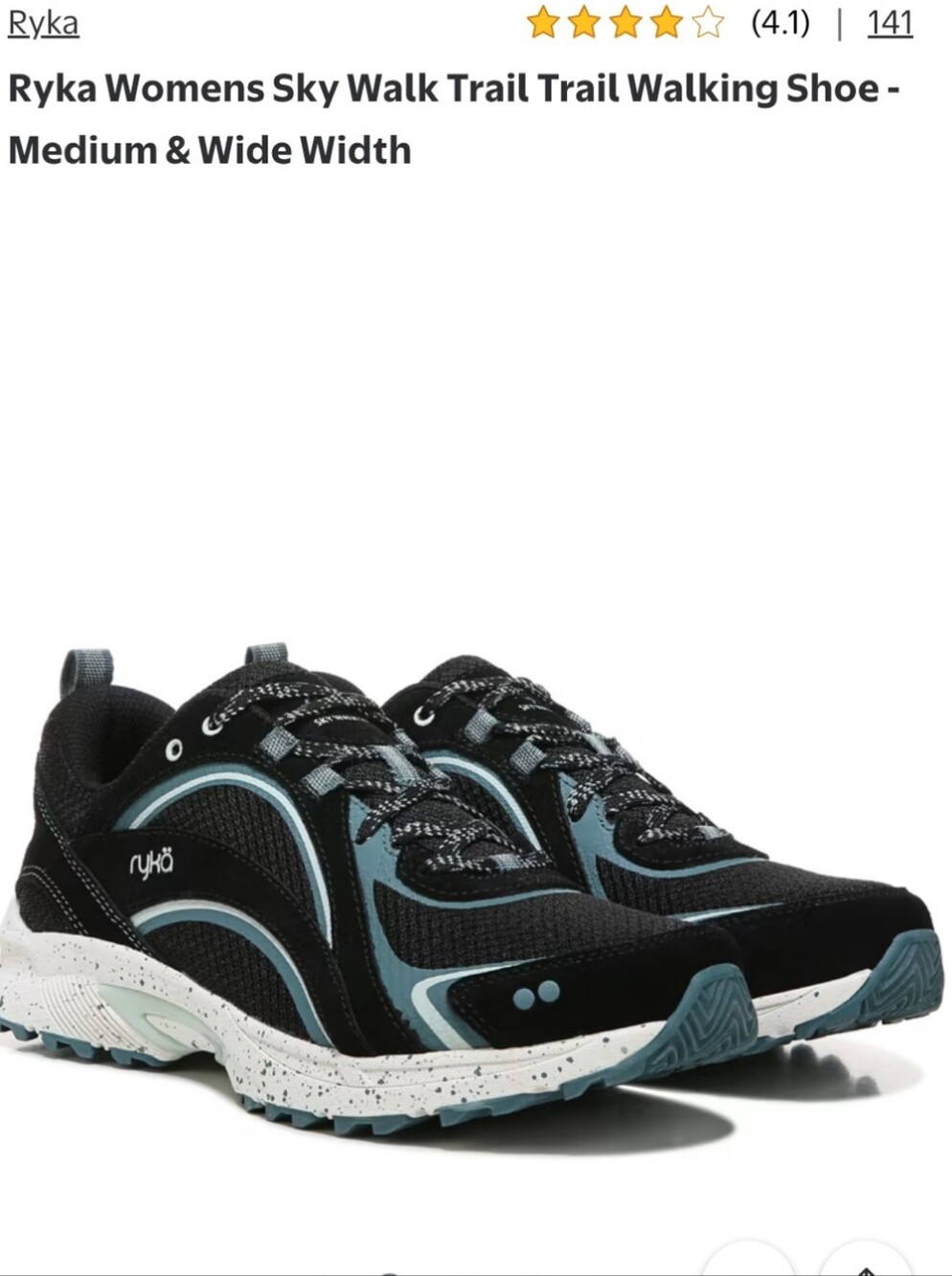 Ryka Approach Womens Size 11 M Black Teal Leather Mesh Walking Running Shoes Sne